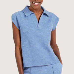 Talbots Women's AirKnit Stretch Johnny Collar Pullover in Dark Marine Top M EUC